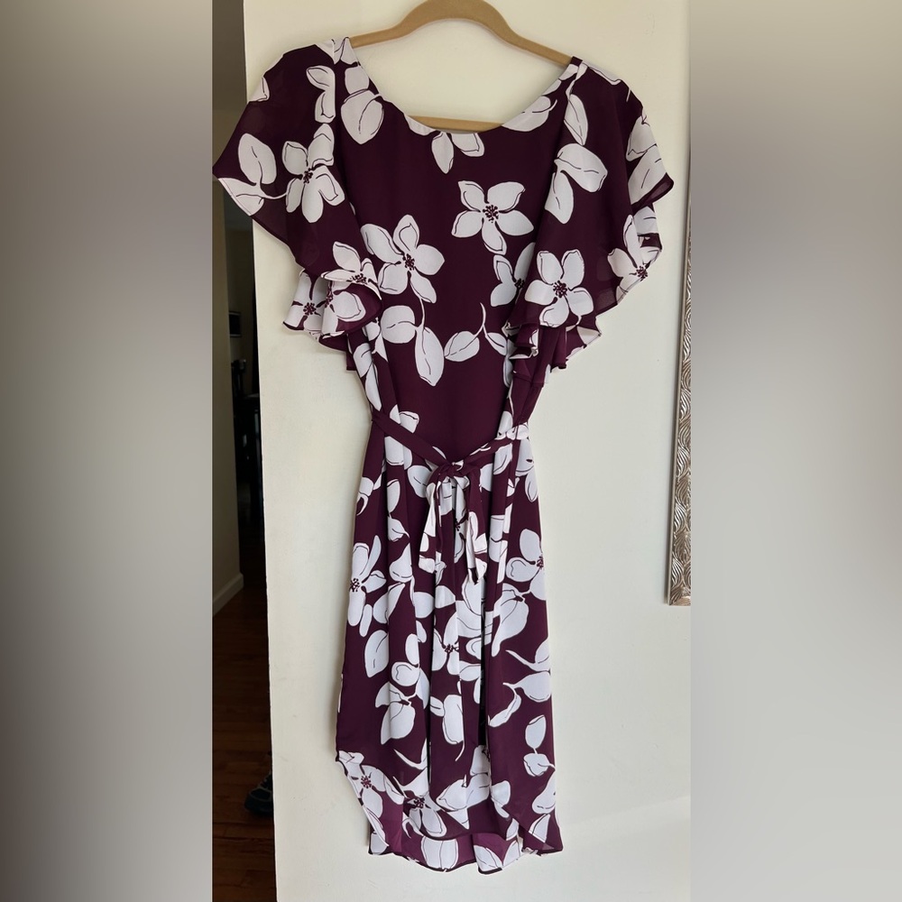 Adrianna Papell Burgundy and White Floral Maxi Dress